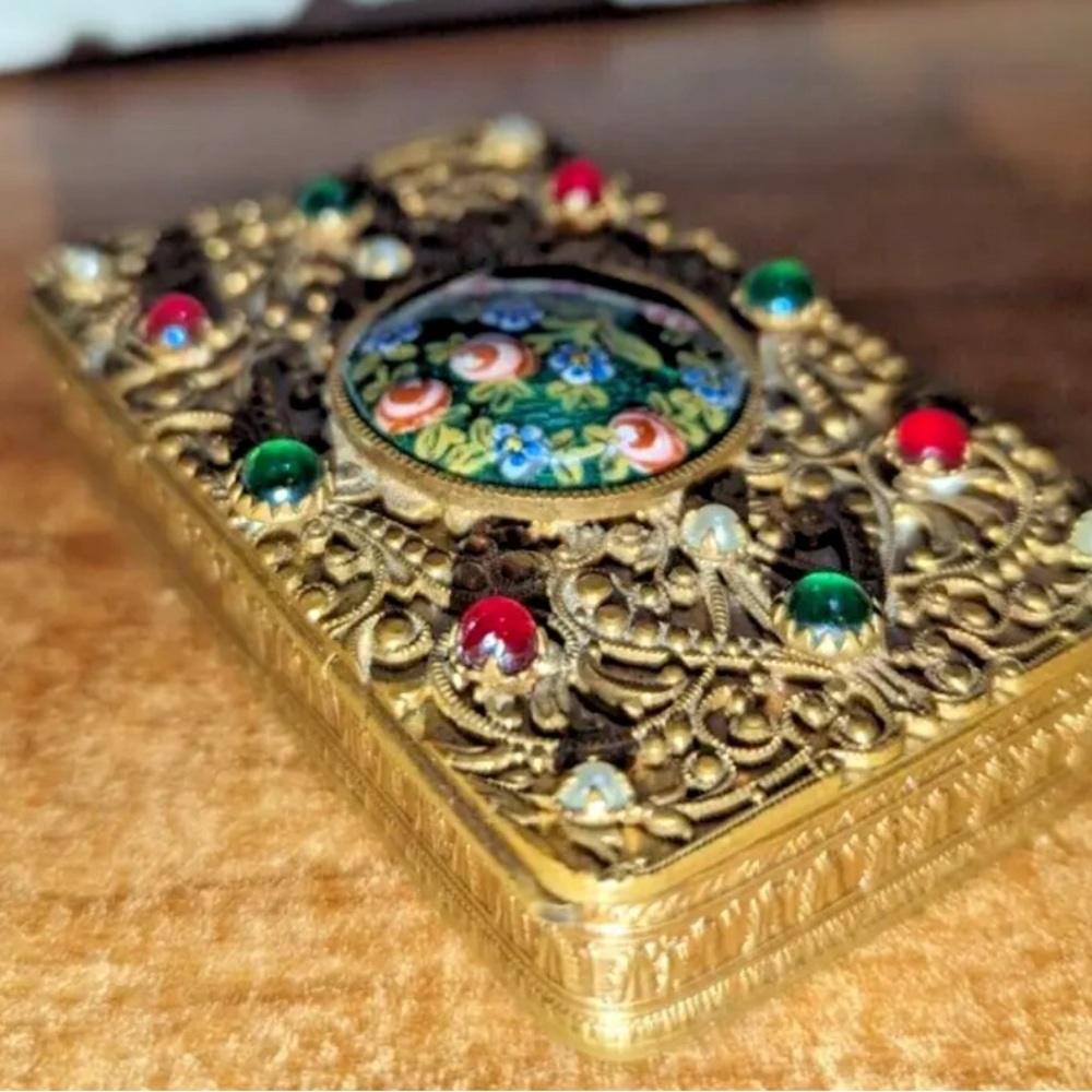 FRANCE Antique 1850’s Dore Bronze Box Encrusted with Jewels